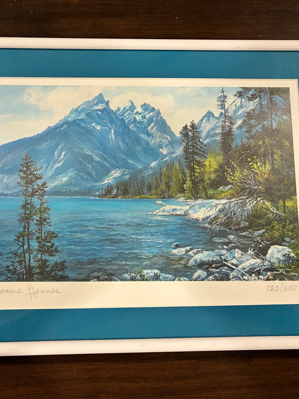 Framed Mountain Landscape Grand Tetons Print signed and numbered Joanne Hemmas